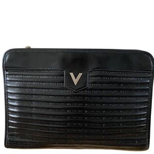 Valentino Black Leather Clutch with Silver Accent
